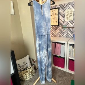 Antistar Blue and White Tie-Dye Long Leg Romper